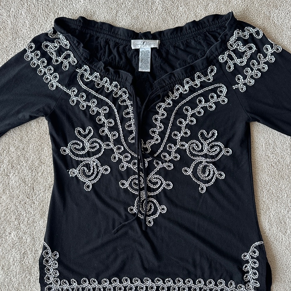 Once Again Black tunic with Intricate White Embroidery